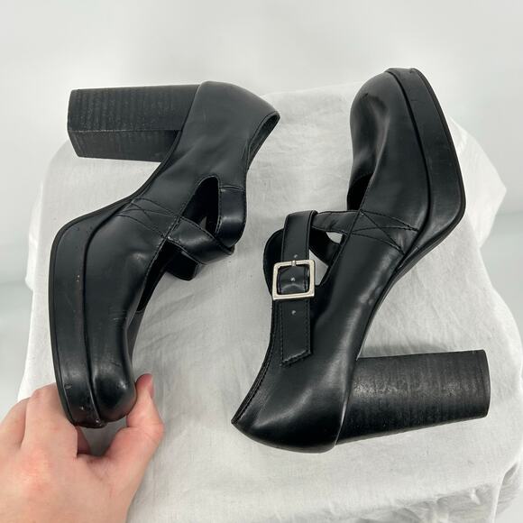 VTG 90s y2k Women's Black MUDD Joby Strappy Criss Cross Mary Jane Heels Sz 7.5 - Picture 5 of 8